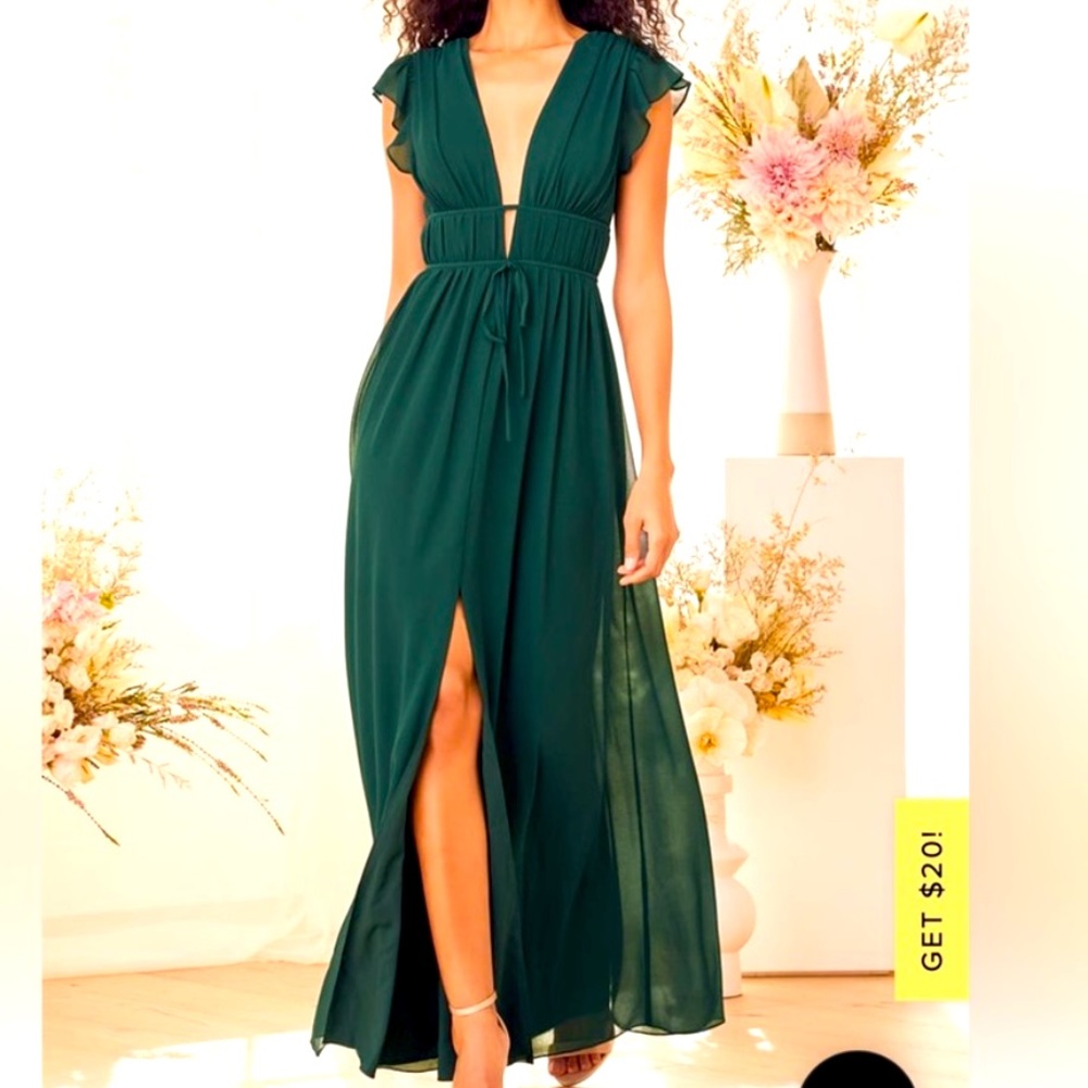 Lulus Emerald Green Ruffled Maxi Dress size XL